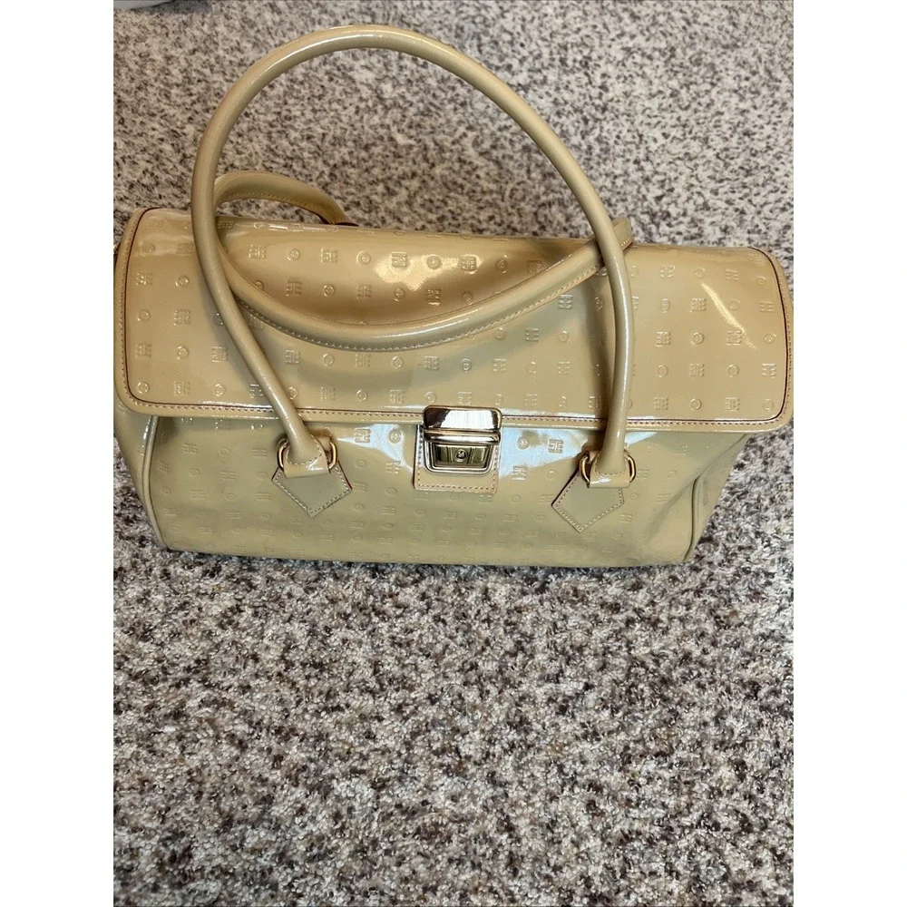 Arcadia Italian Patent Leather Big Shoulder Bag Light Yellow 2 Handles Great Con